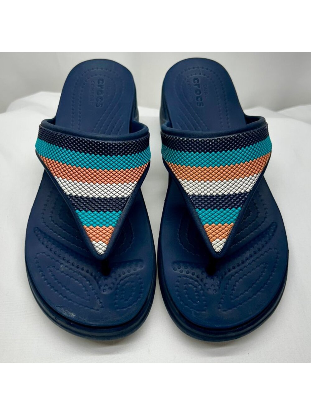 Crocs Monterey Bead Strap Wedge Flip-Flops Women's W8 Navy Comfort